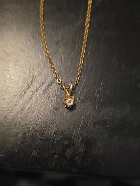 Gold Tiny Diamond Flower Pendant Necklace with Clear Center Stone
